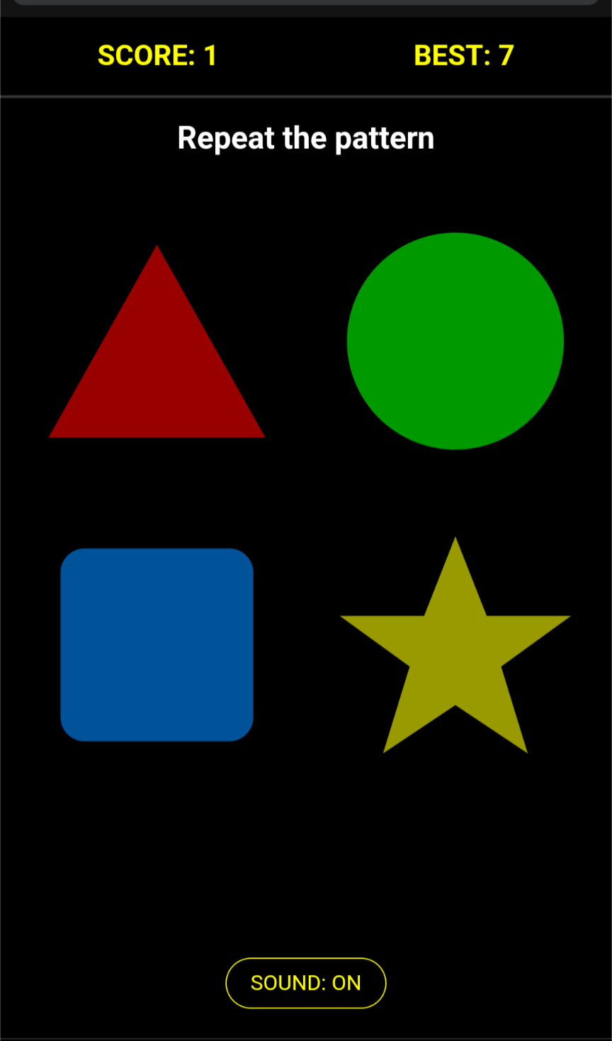 At the very bottom, a small yellow-outlined button indicates SOUND: ON.