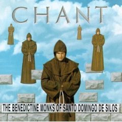 Album cover art for 'Chant' by The Benedictine Monks of Santo Domingo de Silos, showing several robed, hooded figures standing among stone blocks against a blue sky with clouds.
